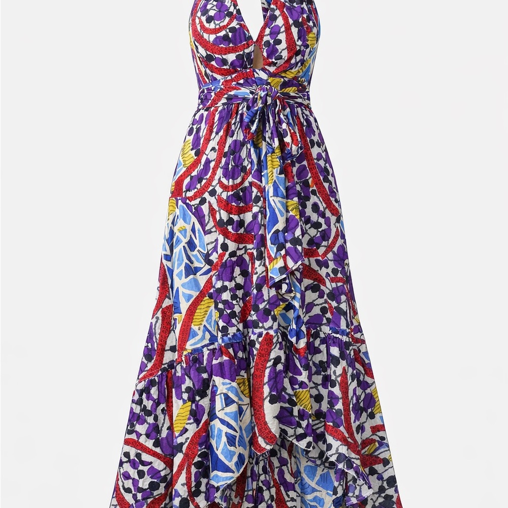 Stella Jean Purple Red Blue Yellow Patterned Halter Maxi Dress
